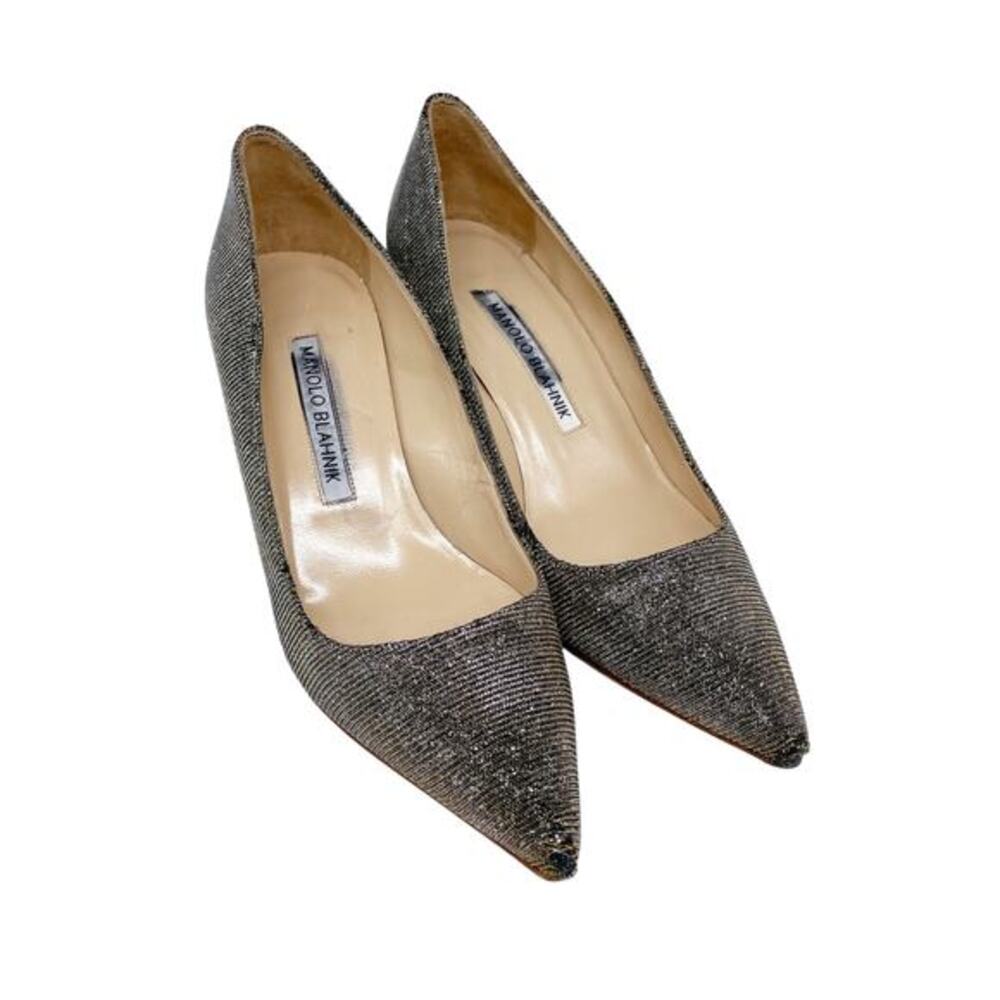 Manolo Blahnik Women's BB 105mm Gold Metallic Fabric Pump Size EU 34.5 US 4.5